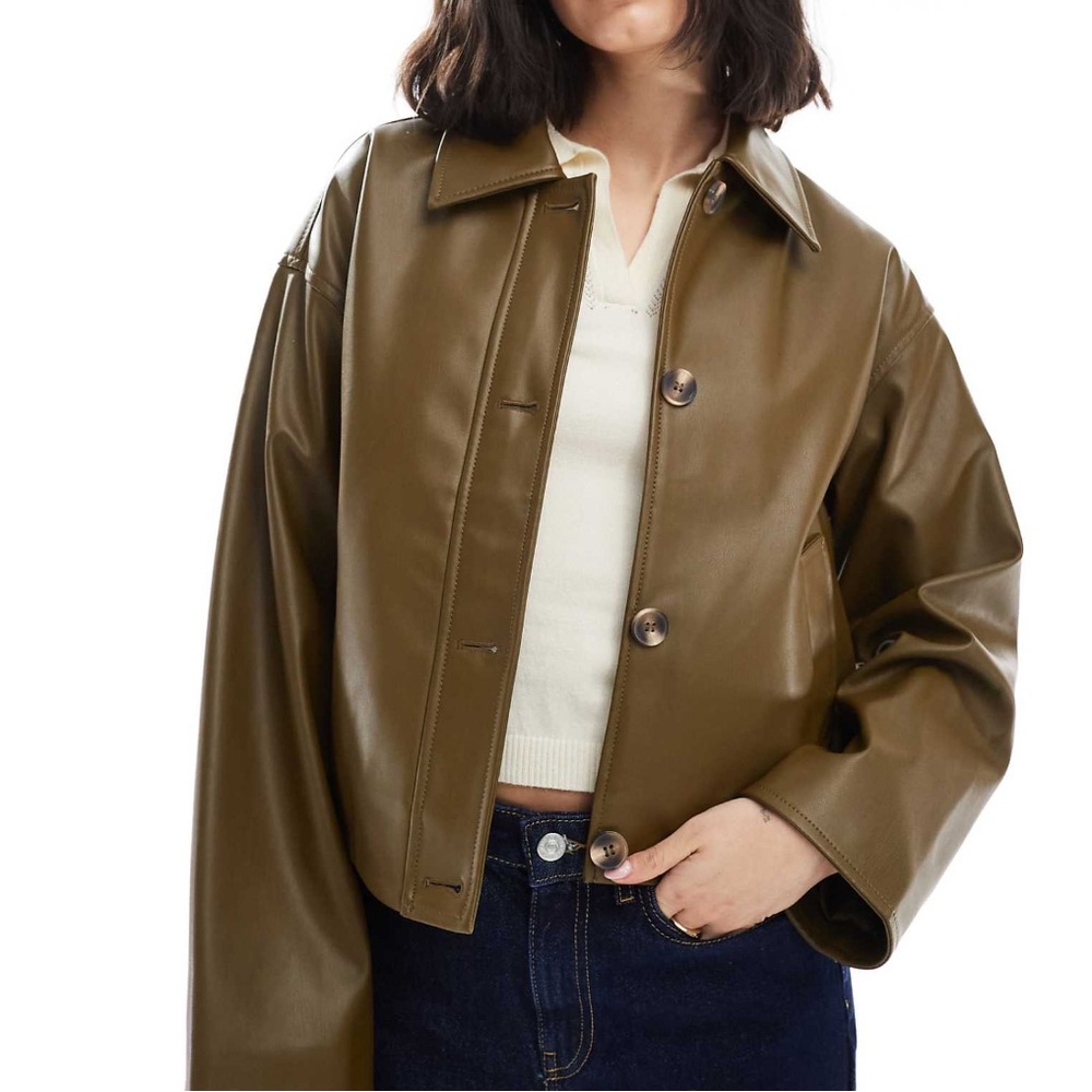 Olive Green Faux Leather Jacket